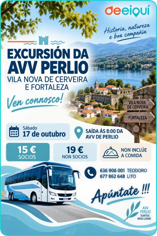 Cartel de Excursión da AVV Perlío a Vila Nova de Cerveira e Fortaleza