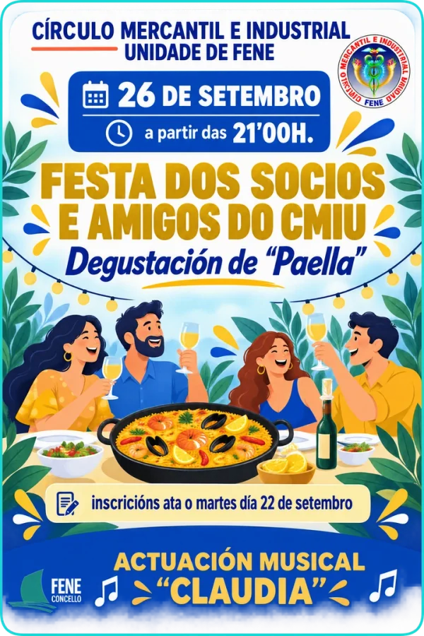 Cartel de Festa dos socios e amigos do CMIU · degustación de paella