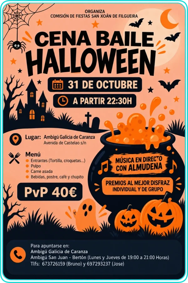 Cartel de Cena baile de Halloween