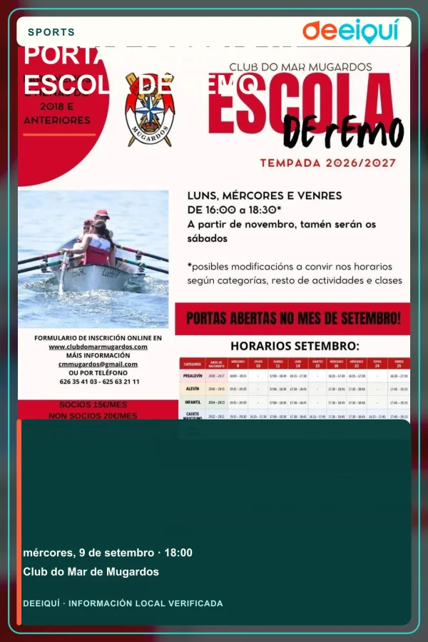 Cartel de Portas abertas na Escola de Remo