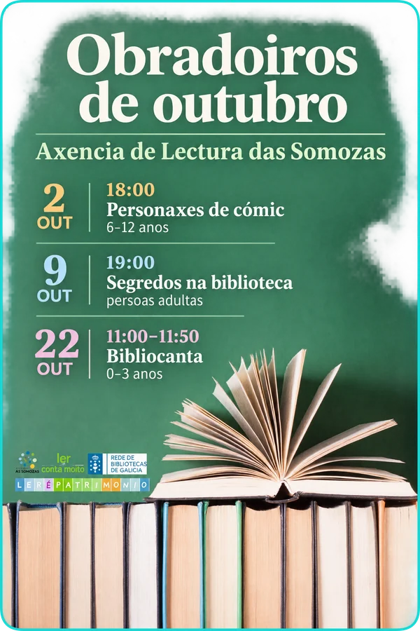 Cartel de Obradoiros de outubro da Axencia de Lectura
